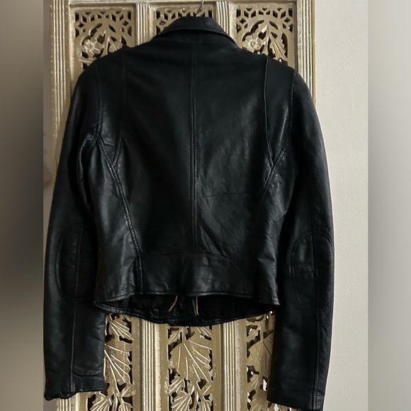 Zara TRF Moto leather jacket Silver zip details, Genuine Leather Sz Small Biker - Picture 4 of 8